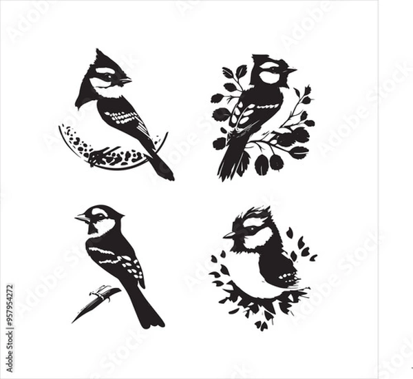Obraz lack  Blue jay Silhouette Vector on Whit Background