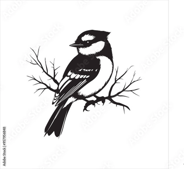 Fototapeta lack  Blue jay Silhouette Vector on Whit Background