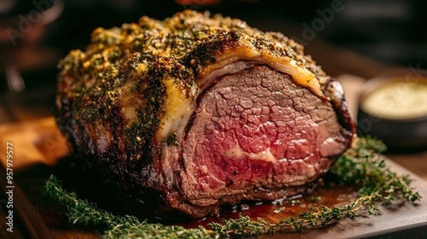 Obraz Mouthwatering Prime Rib Roast with Crunchy Herb Crust