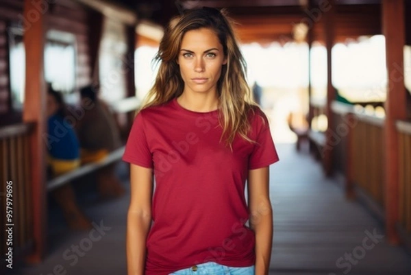 Obraz A woman in a red shirt with the number 22 on it