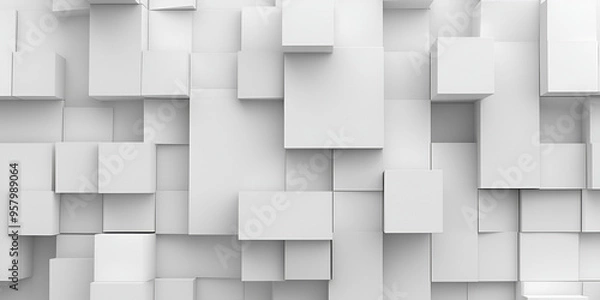 Obraz a 3D rendering of a geometric abstraction, featuring a pattern of cubes and rectangles on a white background.