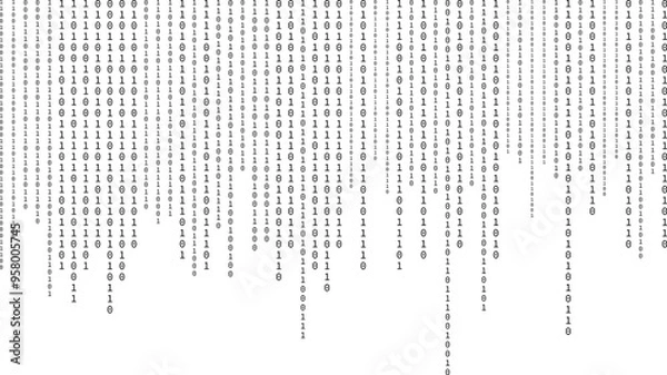 Fototapeta Binary code zero one abstract matrix white background with binary computer code.