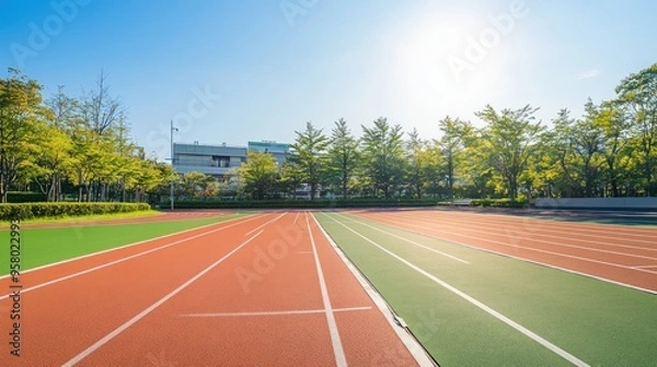 Fototapeta Running Track Surrounded by Greenery