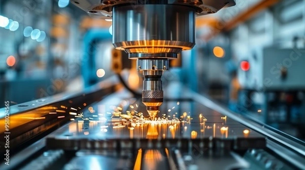 Fototapeta Close-up of advanced CNC machines operating in a modern manufacturing plant, precision engineering, high-tech equipment, cutting-edge technology