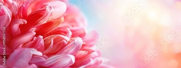 Fototapeta  A tight shot of a pink blossom against a backdrop of a blue sky The foreground features a softly blurred scene
