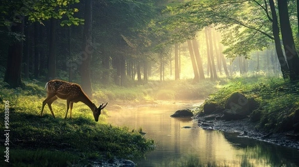 Fototapeta Deer in a Foggy Forest