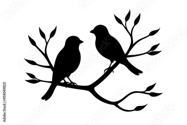 Fototapeta Two birds loving silhouette in small tree 