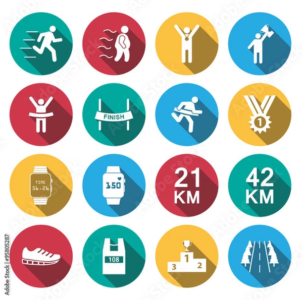 Fototapeta flat long shadow human run icons set.vector.
