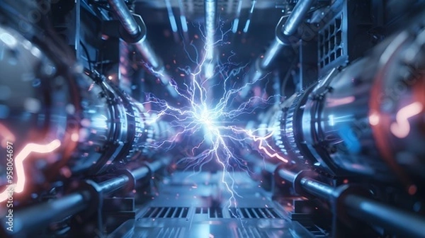 Obraz Blue electric lighting, abstract electrical background