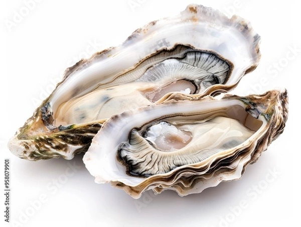 Fototapeta Fresh Opened Oyster: Shell of the Sea Isolated on White Background