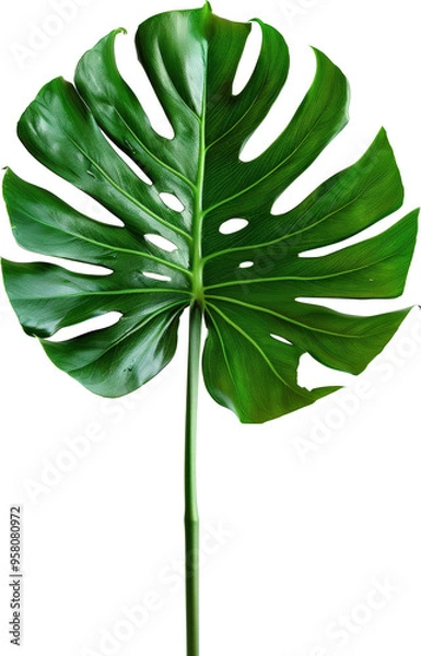 Fototapeta Single green leaf on transparent background. PNG