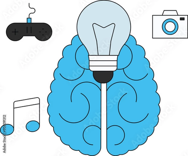 Fototapeta The brain is full of media games and music.