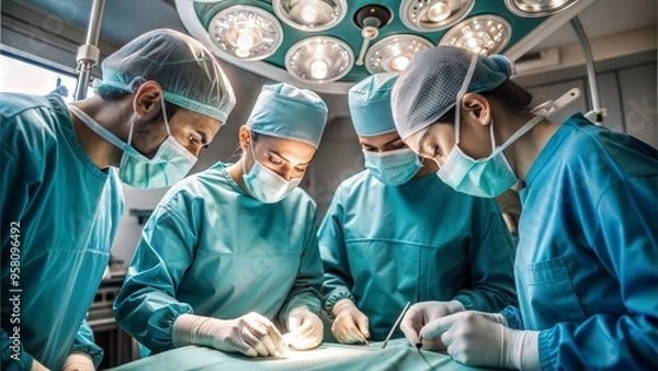 Fototapeta team surgeon at work on operating in hospital