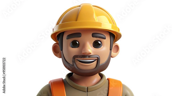 Obraz Smiling Construction Worker in a Hard Hat: Illustration