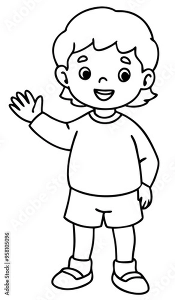 Fototapeta A child stands waving his hand2