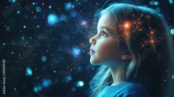 Fototapeta Early childhood mental activity Creativity influence Neural connections and brain functions visualization