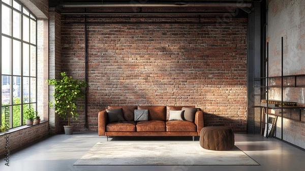 Obraz modern interior design of living room with empty industrial style wall