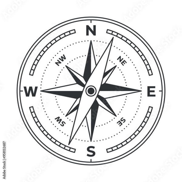 Obraz Navigation compass Wind rose isolated on white