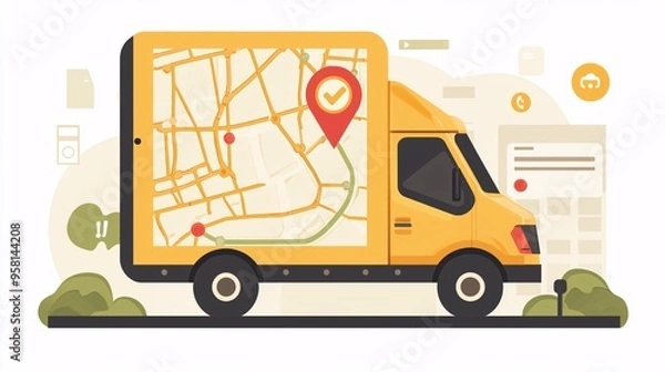 Fototapeta Mobile Application User Interface for Delivery Tracking in Modern Flat Design Style