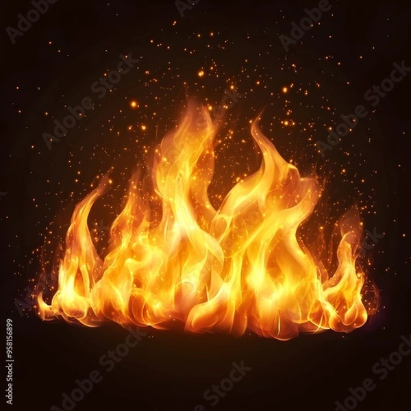Obraz Burning Flames Isolate on Dark Background Abstract Fiery Energy Concept