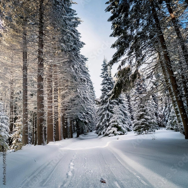 Fototapeta 눈오는 숲속 풍경