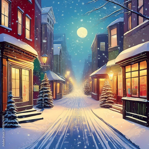 Fototapeta 눈이 펑펑 내리는 길거리