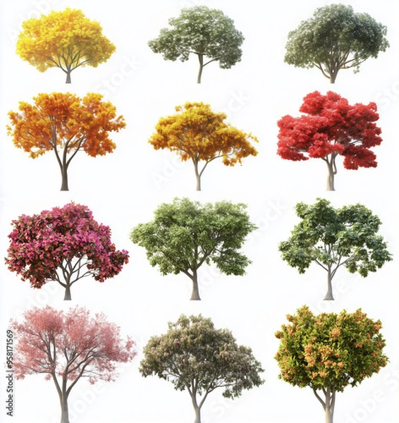 Fototapeta Various bougainvillea trees on a transparent background