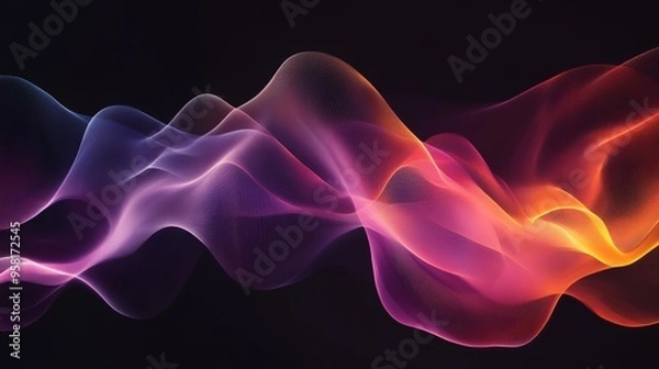 Fototapeta A mesmerizing abstract representation of flowing waves in vibrant shades of purple, orange, and pink against a dark background, evoking a sense of movement and energy