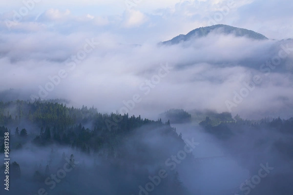 Fototapeta 霧がかかった山