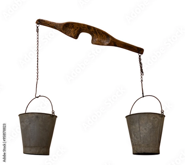 Fototapeta old rocker with buckets on white, isolated