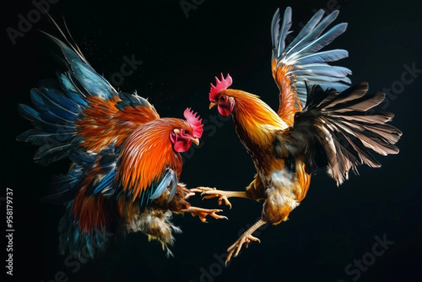 Obraz Cockfighting on dark background 
