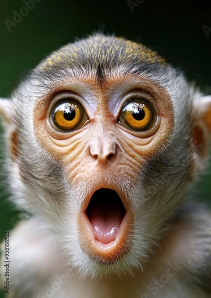 Obraz Surprised baby monkey with wide-open mouth