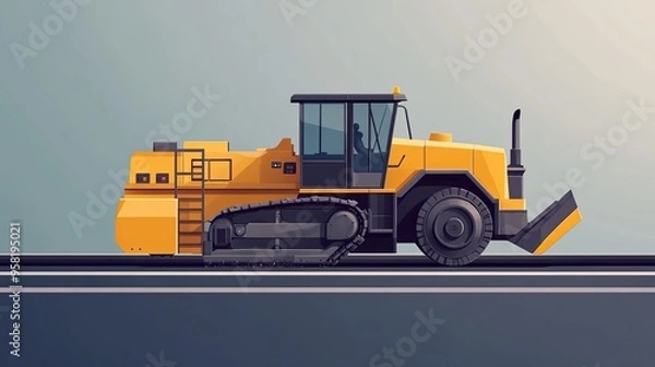 Fototapeta paver machine flat design side view asphalt laying animation Split-complementary color scheme