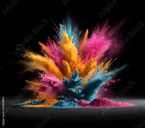 Fototapeta Colorful explosion of powdered pigment creating a vibrant burst against a black backdrop