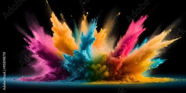 Fototapeta Colorful explosion of powdered pigment creating a vibrant burst against a black backdrop