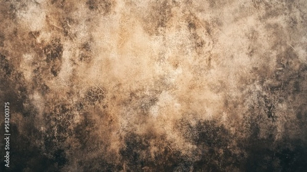 Fototapeta A vintage grunge wall featuring faded brown and beige textures. The image highlights the aged surface with weathered patterns and a rustic look.