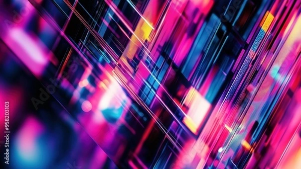 Obraz Abstract design featuring neon glass reflections with vibrant pink and blue lines, creating a dynamic and futuristic visual effect.