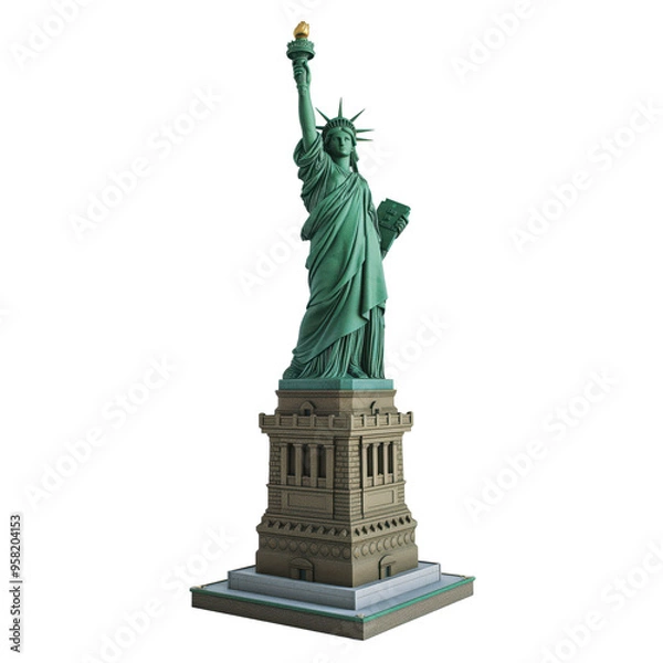 Fototapeta Illuminated Model of Iconic Liberty Statue on Clear Background.A meticulously crafted replica of the renowned Liberty statue, set against a transparent backdrop