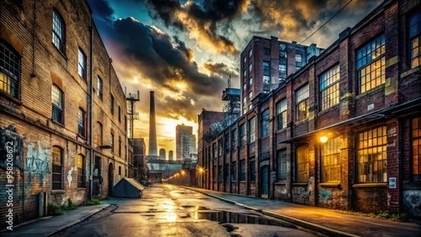 Fototapeta UrbanRenaissance - Explore gritty, industrial cityscapes with moody shadows, street art, and striking, high-contrast lighting, capturing the essence of urban renewal.