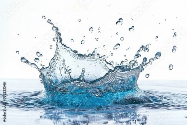 Fototapeta splashing blue water on white background - wide water splash , ai