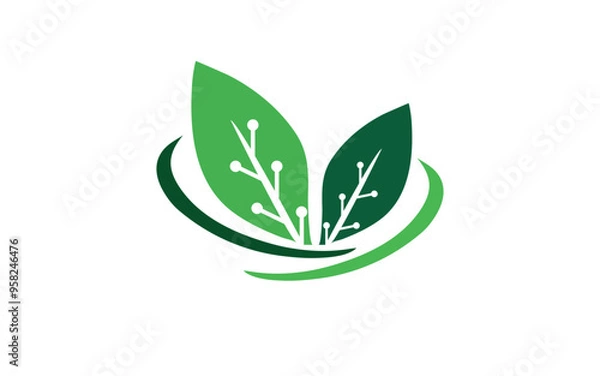Fototapeta Green Leaf Technology Logo Design Vector