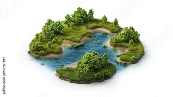 Fototapeta Green environment with ponds