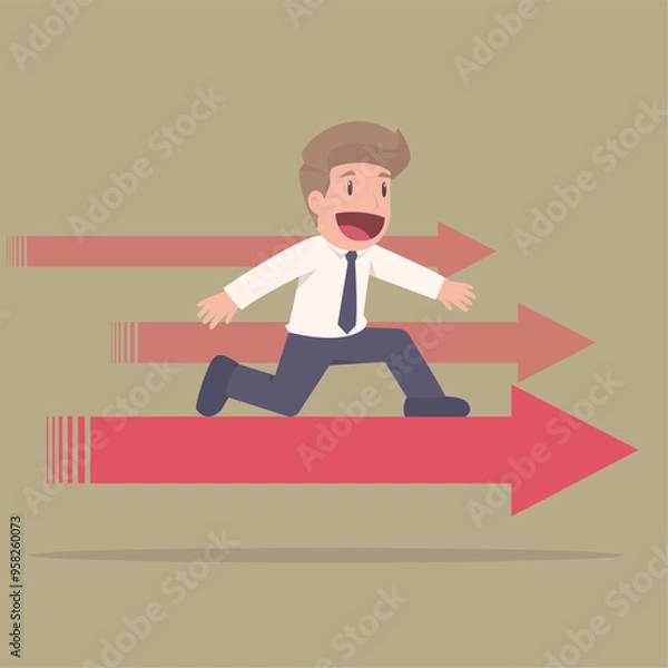 Fototapeta Businessman red arrow that shoots. New startup concept. Heading towards the goal of success.illustration.vector