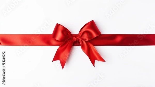 Fototapeta Luxurious red color ribbon isolated on white background