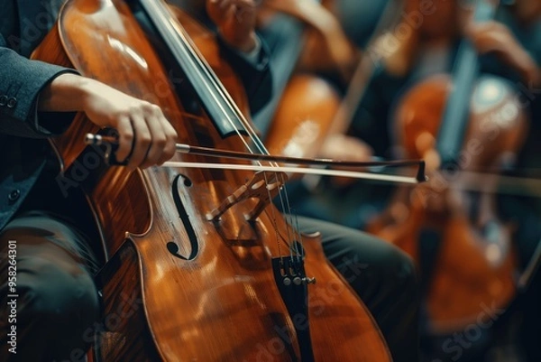 Fototapeta Cellist Performing in Symphony Orchestra.