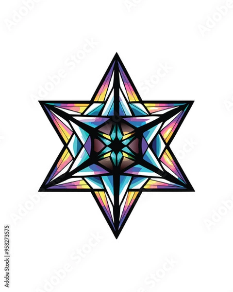 Fototapeta Create a futuristic geometric pattern with holographic effects using a 6-pointed star as the base shape.