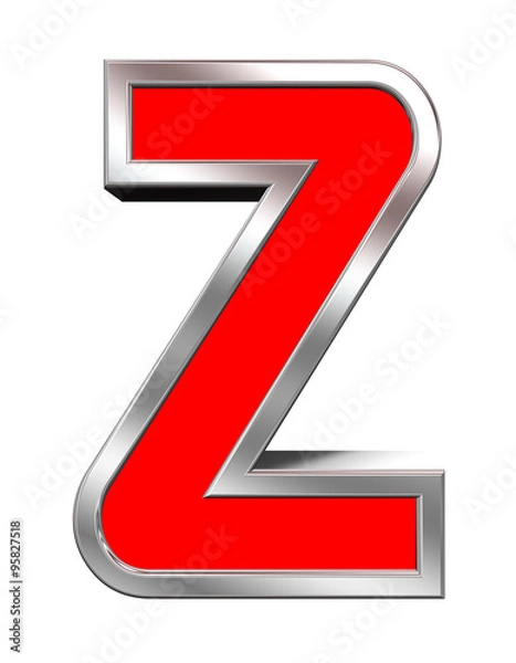 Fototapeta One letter from red with chrome frame alphabet set, isolated on white. Computer generated 3D photo rendering.