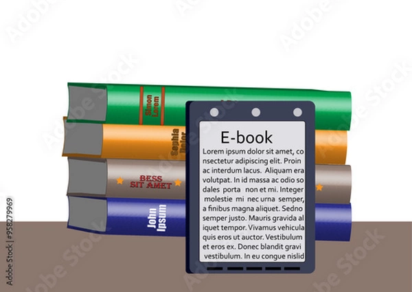 Fototapeta Ebook reader vs paper books. Vector illustration.