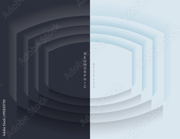 Obraz Neumorphic Backgrounds and Backdrops white tone oval pattern Layered, minimal style background, technology illustration, modern and business, template and banner composition for products.