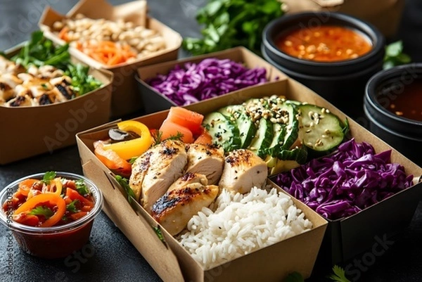 Fototapeta Prep meals at home, then eat on the go. Lunch Portion Control Containers. Advance planning and preparing healthy organic meals